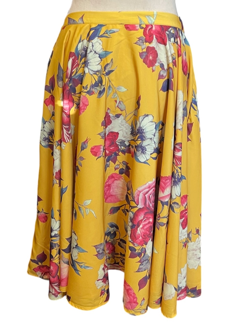 Modcloth Vibrant Yellow Floral High Waist Vintage Inspired A Line Mod Skirt L - Picture 2 of 13